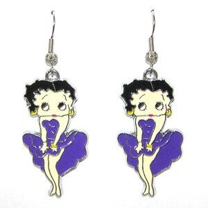 Betty Boop Earrings, Purple, NEW